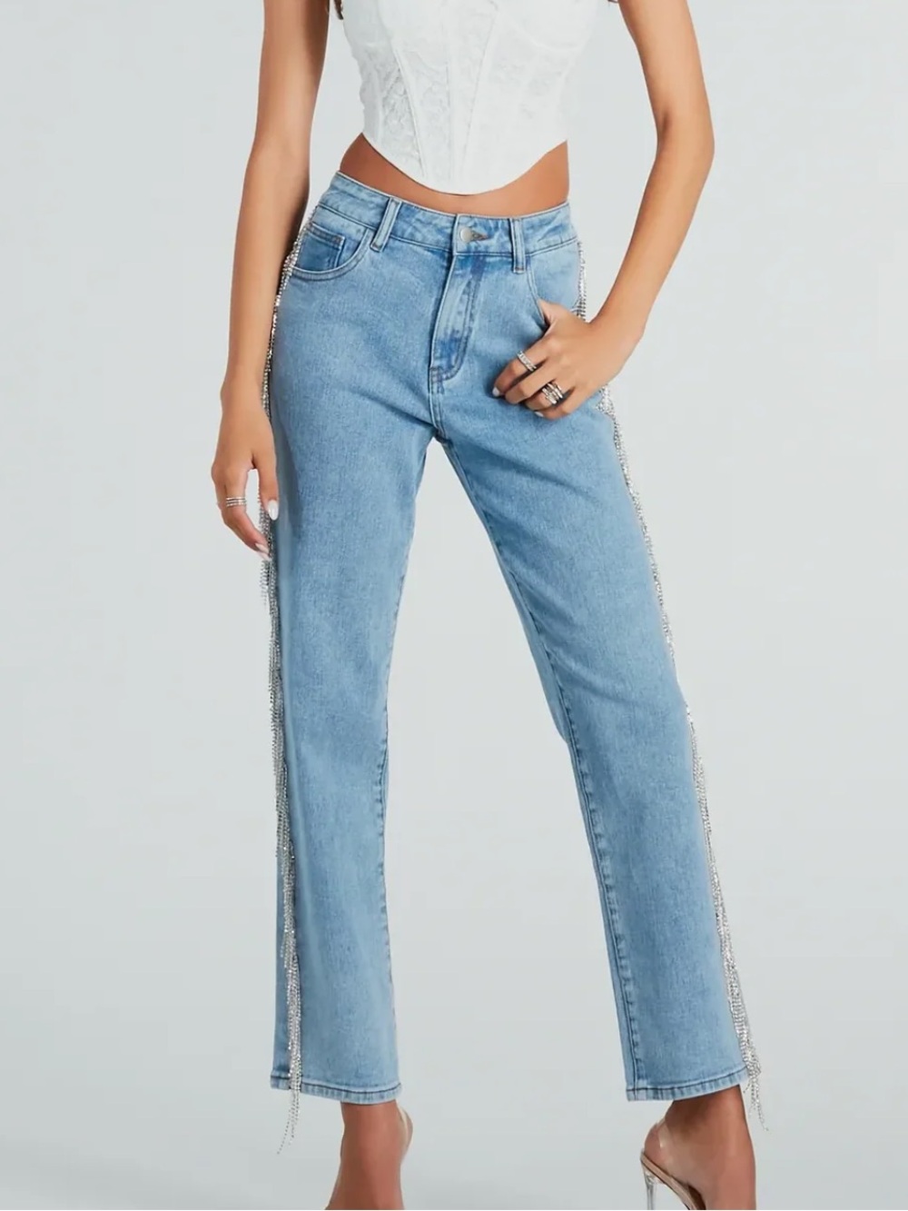 Sequin fringe jeans